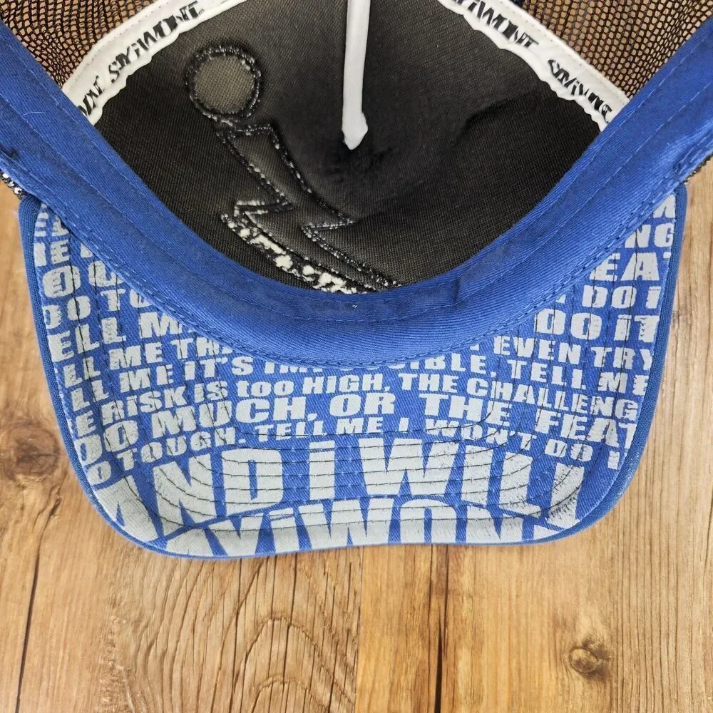 SAYiWON'T Trucker Hat Cap Blue Black Mesh Snapback Motivational Logo Thunder